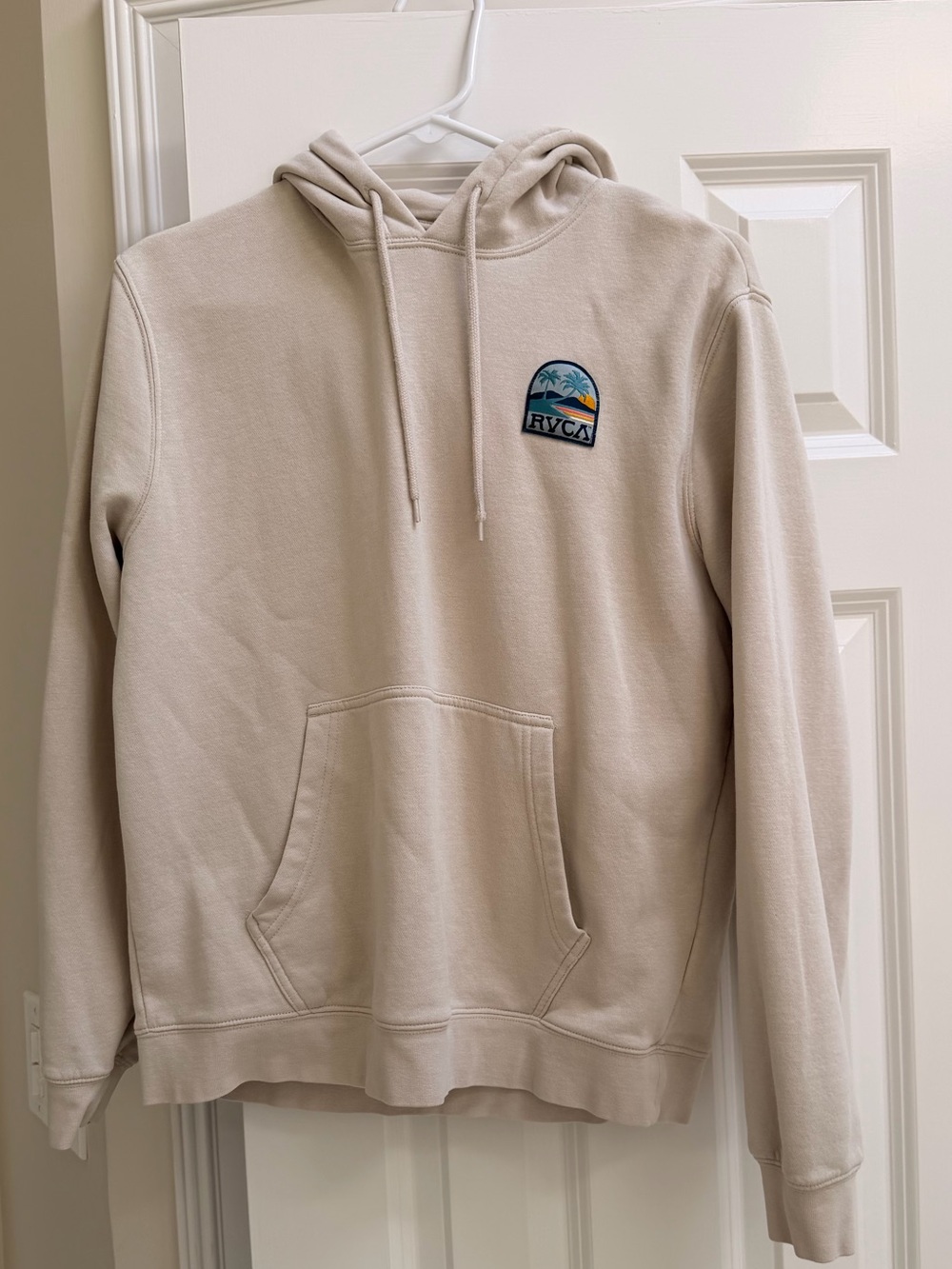 RVCA Beige Pullover Hoodie with Embroidered Patch